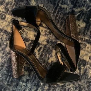 Marc Fisher Open-Toed Black Velvet Glitter Heels